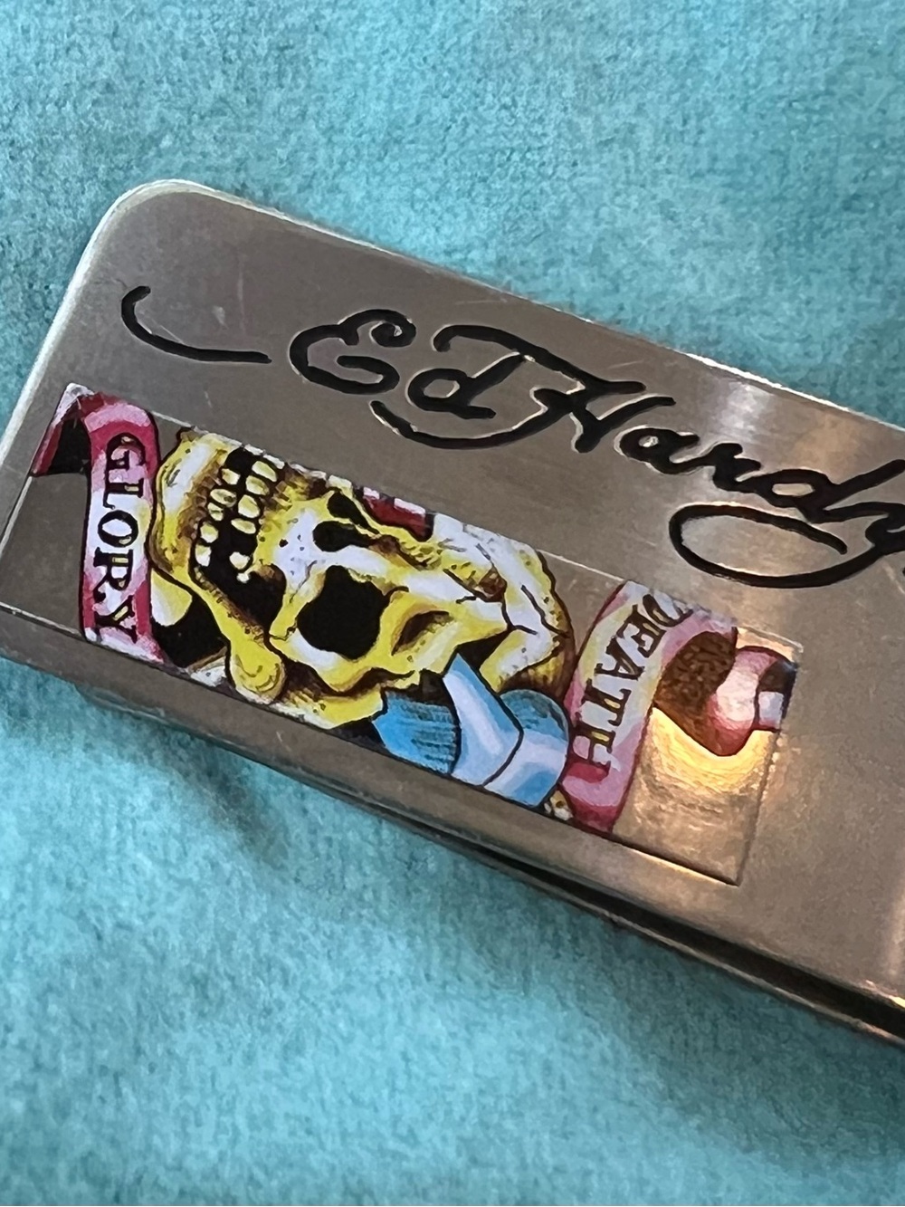 Ed Hardy Silver metal money clip death&glory